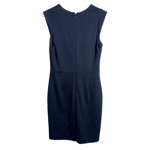 Banana Republic Sheath Dress Women’s 0 Navy V‑Neck Faux Leather Trim Workwear - Picture 3 of 13